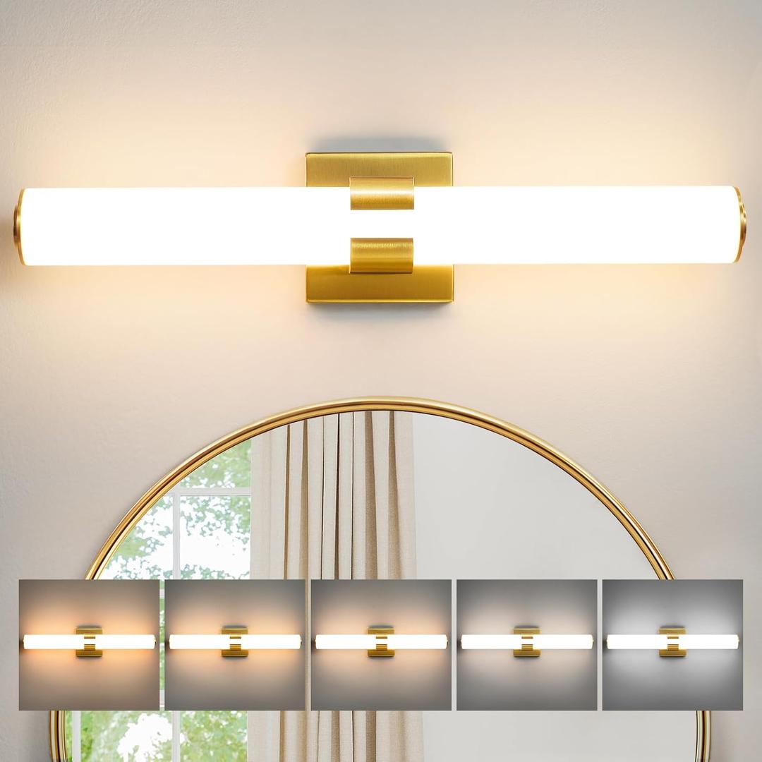 AIJIASI Bathroom Vanity Light Fixtures Over Mirror - 22.8 Inch Gold Bathroom Light Fixtures with Acrylic Shade 18W Dimmable 5CCT LED Vanity Light Modern Bathroom Sconces