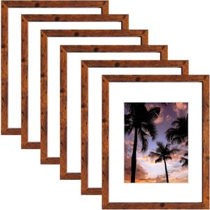 SESEAT 11x14 Picture Frames Display Pictures 8x10 With mat or 11x14 Prints Without Mat,Wall Mounting,Brown,6PCS (Dark Brown)
