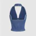 Floerns Women's Y2k Denim Halter Tops Backless Sleeveless Zipper Club Jean Crop Top (Blue, L)