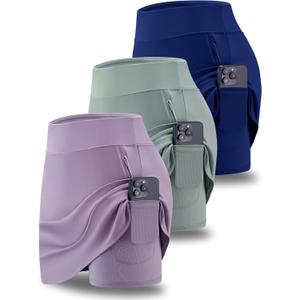 3 Pack Women's Athletic Skirts with Shorts Underneath, Tennis Golf Skorts Tummy Control Pockets for Workout Gym (Set 3, Small)