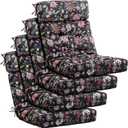 Barydat 4 Pcs Tufted High Back Chair Cushion Indoor Outdoor Seat and Back Cushions Palm Leaves Tropical Plants Lawn Rocking Chair Pads with Ties for Adirondack Patio Garden(Black Flower), 43.4 X 21 X 3.3 Inches
