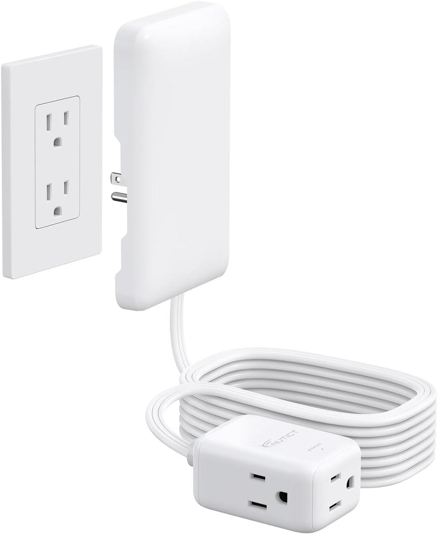 15FT Long Extension Cord with 3 Outlets, Low Profile Flat Wall Plug & Thin Outlet Cover Concealer, 900J Surge Protection, 13A/1625W, ETL Listed, for Home Improvement & Hide Bulky Cords, White
