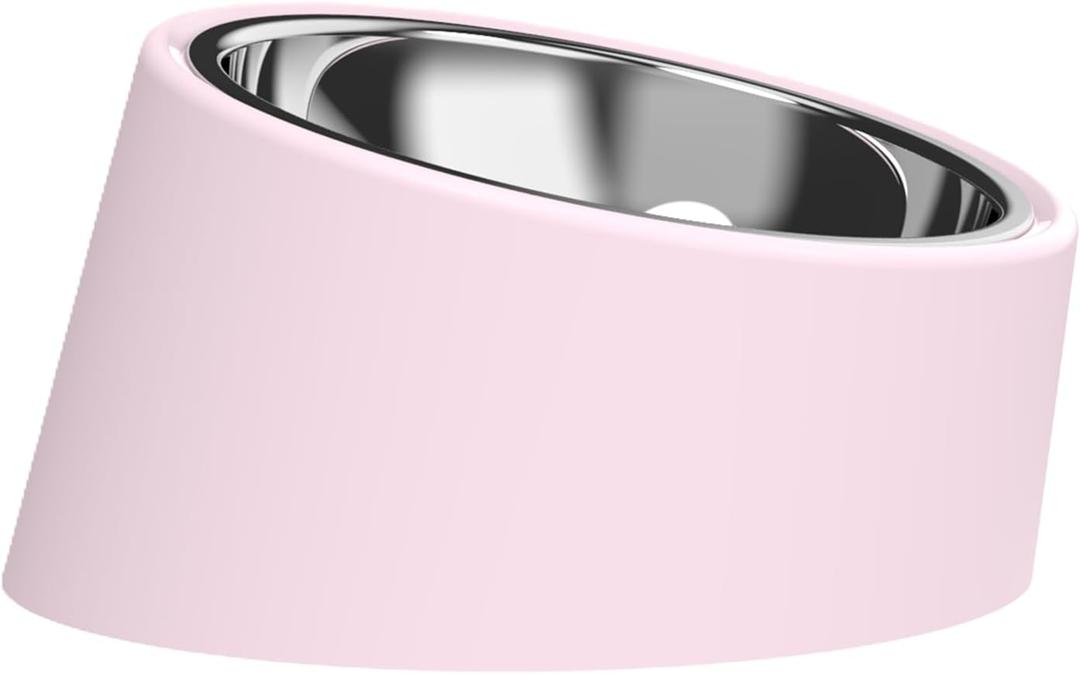 15 Tilted Dog Bowl for Small Medium Dogs & Flat-Faced Breeds - Anti-Choke, Non-Slip Elevated Feeder - 2-in-1 Detachable Stainless Steel Food & Water Bowls - for French Bulldog, Pug, Cats (M,Pink)