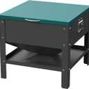 Metal Chicken Feeding Box, 80 lbs Large Capacity Portable, Waterproof Lid, Hens and Roosters, No Waste Coop Poultry, Galvanized Steel Feeder Standing for Chickens (Green)