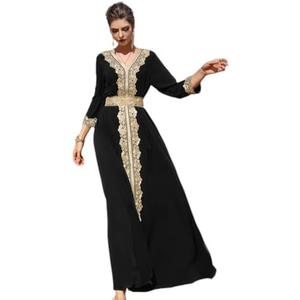 IBAKOM Abaya for Women Floral Lace Ethnic Moroccan Dress Muslim Dubai Attire Islamic Clothes Wedding Eid Ramadan Jalabiya ( 2XL )