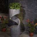 Glitzhome Outdoor Water Fountain with LED Light, Spiral Outdoor Fountain Waterfall with Stone Planter, Modern Curved Freestanding Fountain Water Feature for Garden Patio Backyard, 31.3" H