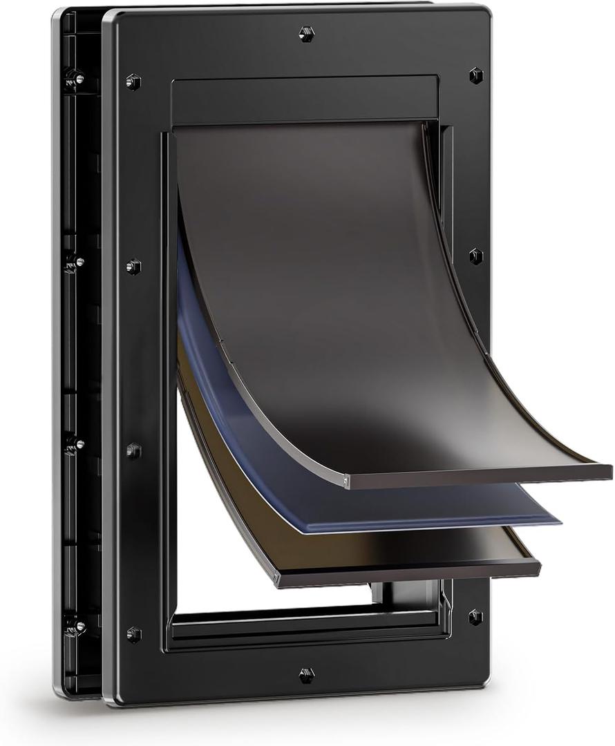 3-Flap Dog Door, Doggy Doggie Door, Cat Door for Install in Interior and Exterior Doors or Wall, Insulation Layer, 2 Magnetic Flaps, Closing Panel, Never Rust, for Pets Up to 45lb (Medium)