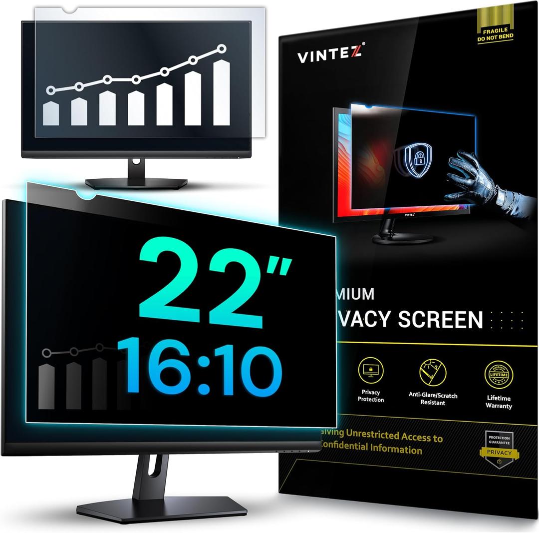 VINTEZ 22 Inch 16:10 Privacy Screen for Computer Monitor and Laptop - Anti Glare Protector Film Blue Light Filter Eye Protection - Computer Screen Privacy Shield, [1 Pack]
