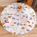 Tablecloth Circular Vinyl-Lined Flannel Tablecloth with Elastic Edge Design, Waterproof, Oil Resistant, wipeable and Reusable (Leaves, for Up to 36-44 Inch Round Table)