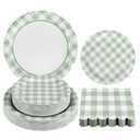 150Pcs Sage Green Gingham Party Supplies Green Gingham Paper Plates and Napkins Green Plaid Plates Disposable Greeny and White Plaid Party Decor for Birthday Family Picnic BBQ Party,Serves 50 Guests