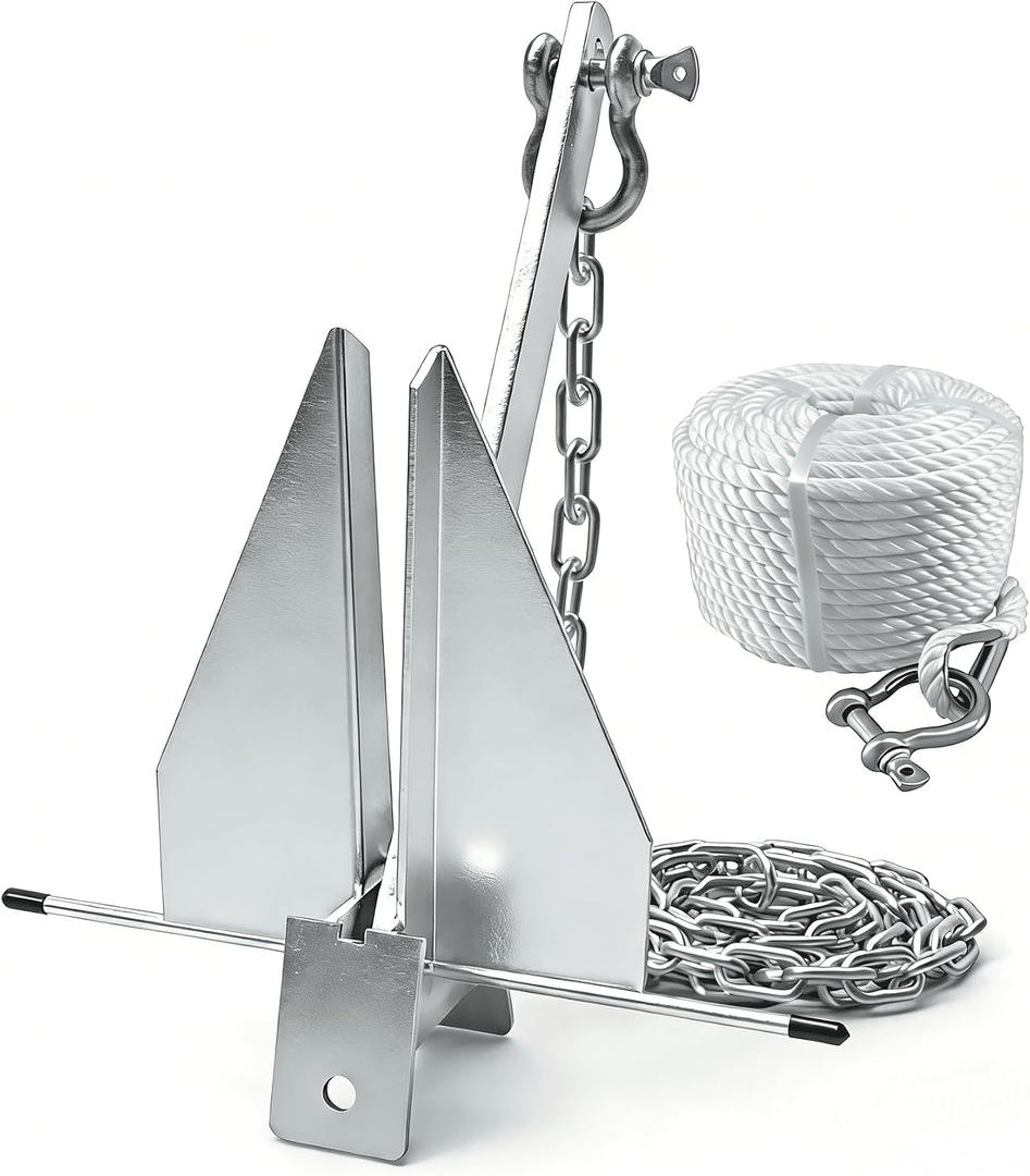Boat Anchor Kit, 5/8.5 LBS Heavy Duty Boat Anchor with Chain, Rope and Shackles, Galvanized Steel/Stainless Steel Anchor for 8-16/15-24 FT Boats, Pontoons, Dinghy, Fishing and Bass Boats