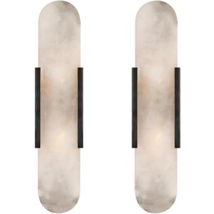 Black Modern Wall Sconces for Living Room, Alabaster Sconce Wall Light Fixtures Set of 2, Marble Sconce Lighting for Entryway Bathroom Bedroom