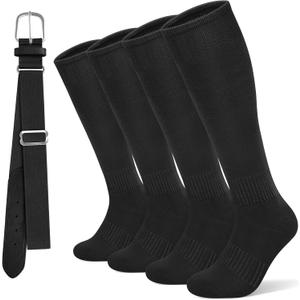 YSense Knee High Baseball Socks for Youth, Softball Soccer Calf Tube Socks & Belt Combo Set for Boys Girls Women Men Sports (Black) Small