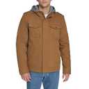 Levi's Men's Washed Cotton Military Jacket with Removable Hood (Standard and Big & Tall), Brown Soft Cotton, M