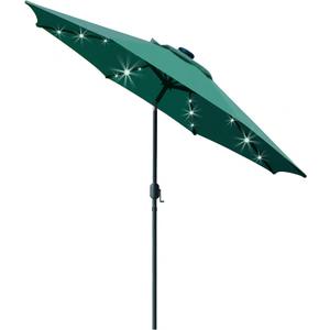 Sunnyglade 9' Solar LED Lighted Patio Umbrella with 8 Ribs/Tilt Adjustment and Crank Lift System (Dark Green)