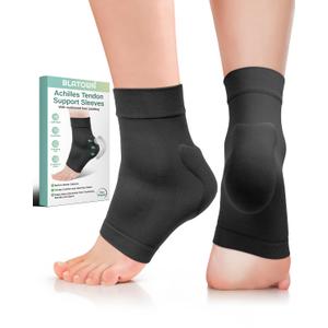 Achilles Tendon Support with Silicone Heel Protector Cushion Pad, Achilles Tendonitis Relief Sleeve Brace Compression Socks for Women Men Plantar Fasciitis, Bursitis, 1 Pair (Black, Large)