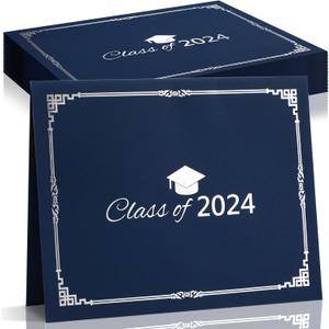 Geyoga 60 Pcs Certificate Holders Class of 2024 Diploma Holders for Letter Size 8. 5x11 Certificates Blue & Silver Document Cover for Graduation Certifications Folder