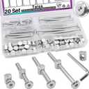 Taiss 20 Set Crib Screws M6x20mm/40mm/60mm/80mm Baby Bed Crib Screws Hardware Replacement Kit,Bunk Bed Bolts Hex Socket Cap Screws Bolt with Barrel Nuts/Wrenches for Beds Furniture Headboards (Silver)