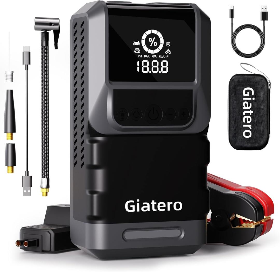 Q13 4000A Portable Car Jump Starter with Air Compressor 150PSI, Jump Start Battery Pack(10.0L Gas/8.0L Diesel), 12V Jump Box with 3 Modes Flashlight & Jumper Cable, LCD Display Power Bank