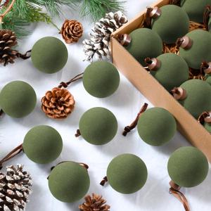 Palonu 24 Pcs Velvet Christmas Balls, 3.15 Inch Flocked Ornaments with Velvet Ribbons, Shatterproof Plastic Christmas Bulbs Ornaments for Family Holiday Wedding Party Xmas Hanging Decoration (Green)