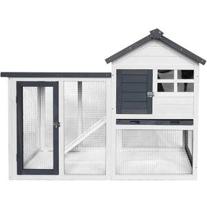 BIRASIL Wood Rabbit Hutch, Guinea Pig Cage with Pull Out Tray, 2 Levels Bunny House for Small Animals Outdoor Indoor (Gray, 48 Inch)