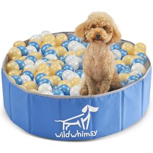 Wild Whimsy Dog Ball Pit - 32 Inch Small Foldable Ball Pit for Dogs - Indoor Outdoor Playpen with Metal Reinforcement Ring - Storage Case Included - Holds Over 400 2.75 Inch Balls (Sold Separately) (Royal Blue)
