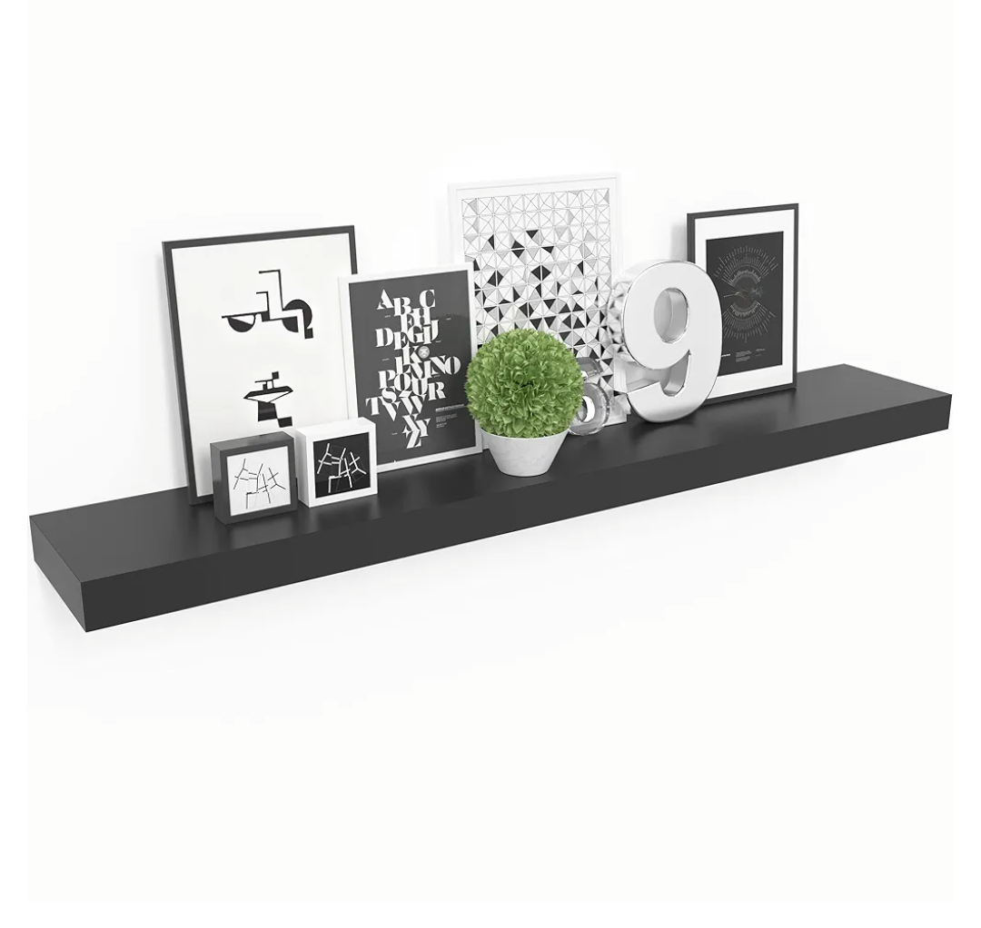 Ballucci Floating Shelf, 36" Wood Wall Shelf with Invisible Brackets for Bathroom, Living Room, Bedroom, Kitchen, Nursery, 6" Deep, Black