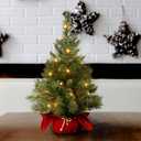 National Tree Company 24 in Pre-Lit Majestic Fir Mini Artificial Christmas Tree, 35 Clear Lights, 71 Tips, Red Cloth Base, Green
