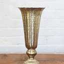 Afloral Distressed Gold Metal Fluted Vase, 14.02"L x 6.5"W x 14.02"H