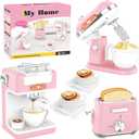 Kitchen Appliances Toys, Play Kitchen Accessories, Toy Kitchen Appliances for Kids, Pretend Kitchen Toys with Coffee Maker, Mixer and Toaster, Toy Kitchen Set Birthday Gift for Kids Ages 3+ (Pink)