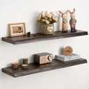 Floating Shelves Set of 2, Solid Elm Wood Wall Shelves 36 Inch - Invisible Bracket Mount for Living Room, Bedroom, Kitchen, Bathroom - Brown