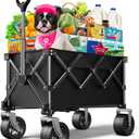 pikulLA Collapsible Folding Wagon Cart with Large Wheels & 150L Capacity | Heavy-Duty Foldable Utility Wagon for Groceries, Camping, Beach, Sports & Garden Use | Compact Storage, No-Tool Setup-Black
