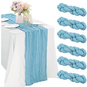6 Pieces Easter Spring Baby Blue 10FT Cheesecloth Table Runner Boho Gauze Fabric Table Runner Rustic Sheer Runner for Wedding Birthday Baby Shower Party Boho Table DecorationBaby Blue