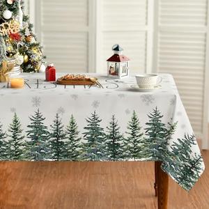 Horaldaily Christmas Tablecloth 60×84 Inch Rectangular, Winter Snow Trees White Washable Table Cover for Party Picnic Dinner Decor