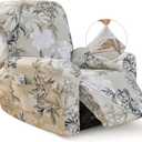 Recliner Slipcover-Stretch Soft Slip Reclining Chair Slipcovers 4-Pieces Furniture Protector for Recliner with Pocket Fitted Sofa Couch Cover Lazy Boy Chair Cover (Light Khaki/Flower)