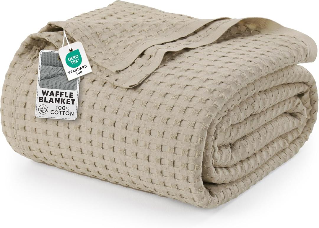 Utopia Bedding 100% Cotton Waffle Weave Blanket King Size for Bed - Lightweight, Breathable Summer Blankets Soft and Cozy, Gift for Mothers Day Home Decor (Khaki, 90x108 Inch)