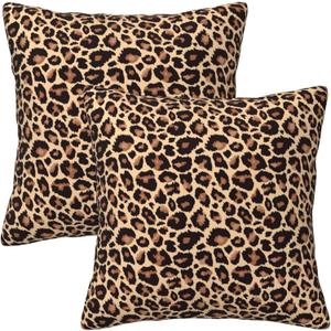 Leopard Print Throw Pillow Covers Home Decor 18x18 Inch Cute Cheetah Print Decorative Pillowcase Cushion Cover for Bed Sofa Couch, 2 Sets