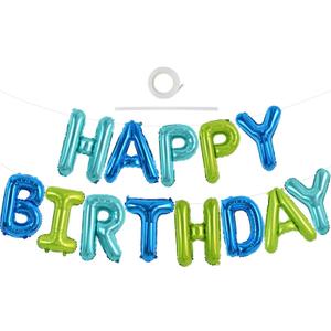 TONIFUL Blue Green Happy Birthday Balloons Banner 16 Inch Mylar Foil Letters Birthday Sign Bunting Reusable for Girls Boys Kids & Adults Birthday Decorations and Party Supplies