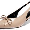 Coutgo Womens Slingback Kitten Low Heels Dress Shoes Closed Pointed Toe Bow Tie Slip on Office Work Pumps (8.5, Khaki)