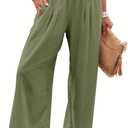 ANRABESS Women Linen Palazzo Pants Summer Boho Wide Leg High Waist Casual Lounge Pant 2025 Beach Travel Vacation Outfits (Large, Army Green)
