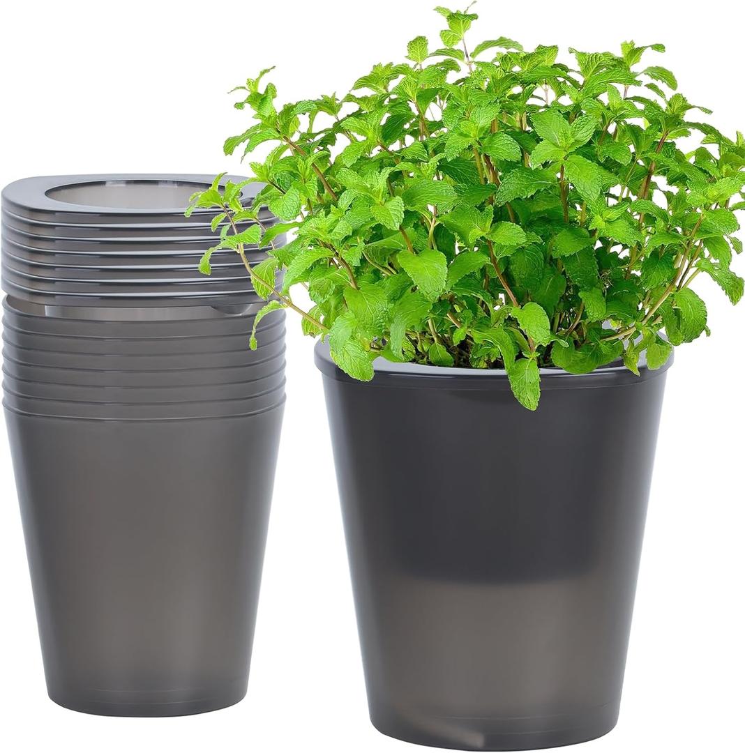 Self Watering Planter 8 Pcs,4.3 Inch Flower Plant Pot with Inner Pot, Indoor Self Watering Planter Pot for Herbs, Flowers (Black)