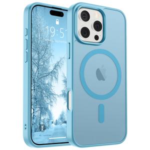 SUPFINE Magnetic for iPhone 16 Pro Max Case (Compatible with MagSafe) (Military Grade Drop Protection) Slim Translucent Matte Shockproof Phone Cover,Light Blue