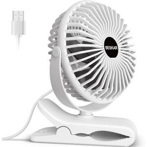 BESKAR Clip on Fan, 360 Rotation Quiet Stroller Fan with Strong Airflow,3 Speeds, Portable Small Fan with Sturdy Clamp,Perfect Personal Cooling Fan for Office Table Bedroom Kitchen