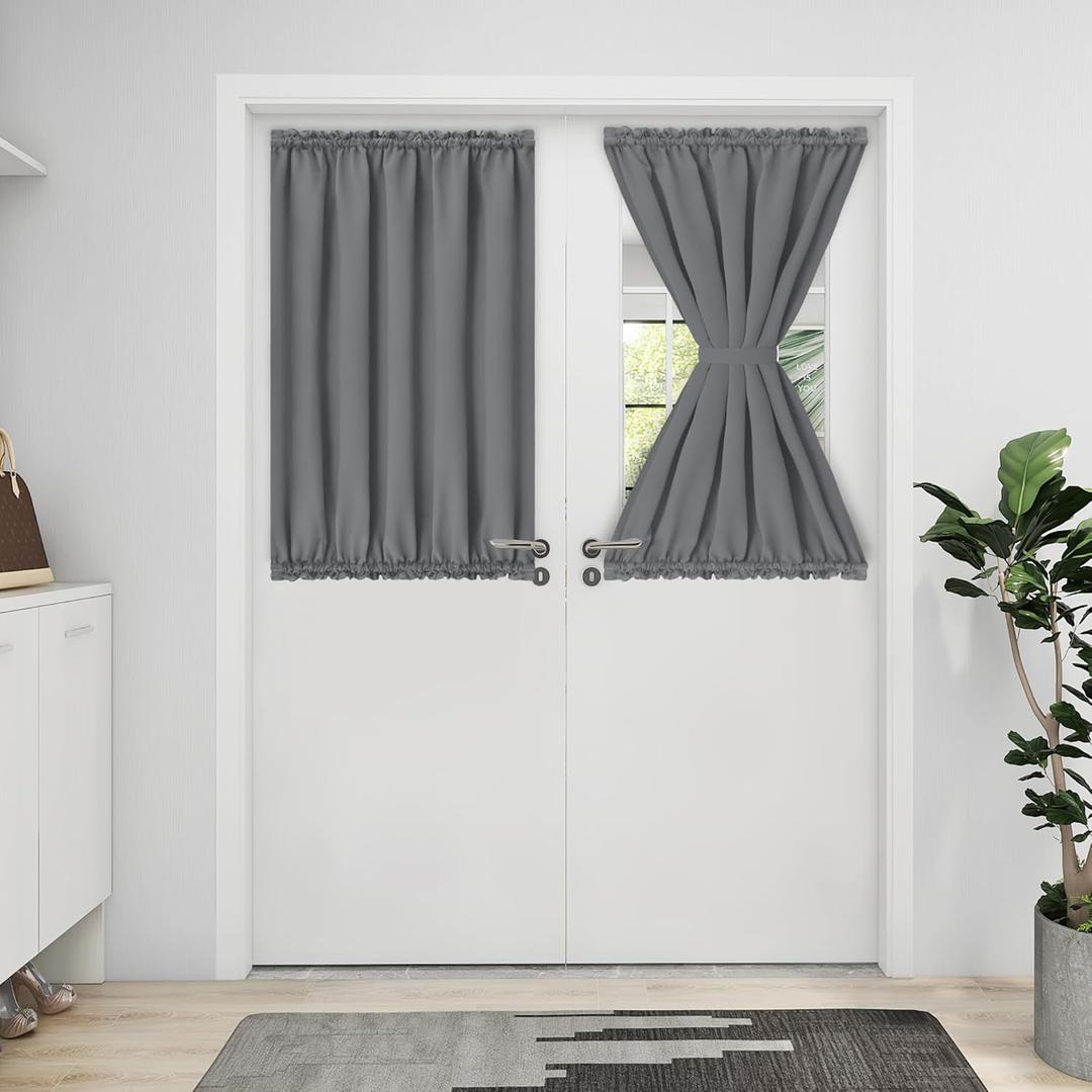 Easy-Going Blackout Door Curtains, Rod Pocket Privacy Light Filtering Sidelight Curtains for French Door, 1 Panel, 52x40 inch, Gray (Grey)
