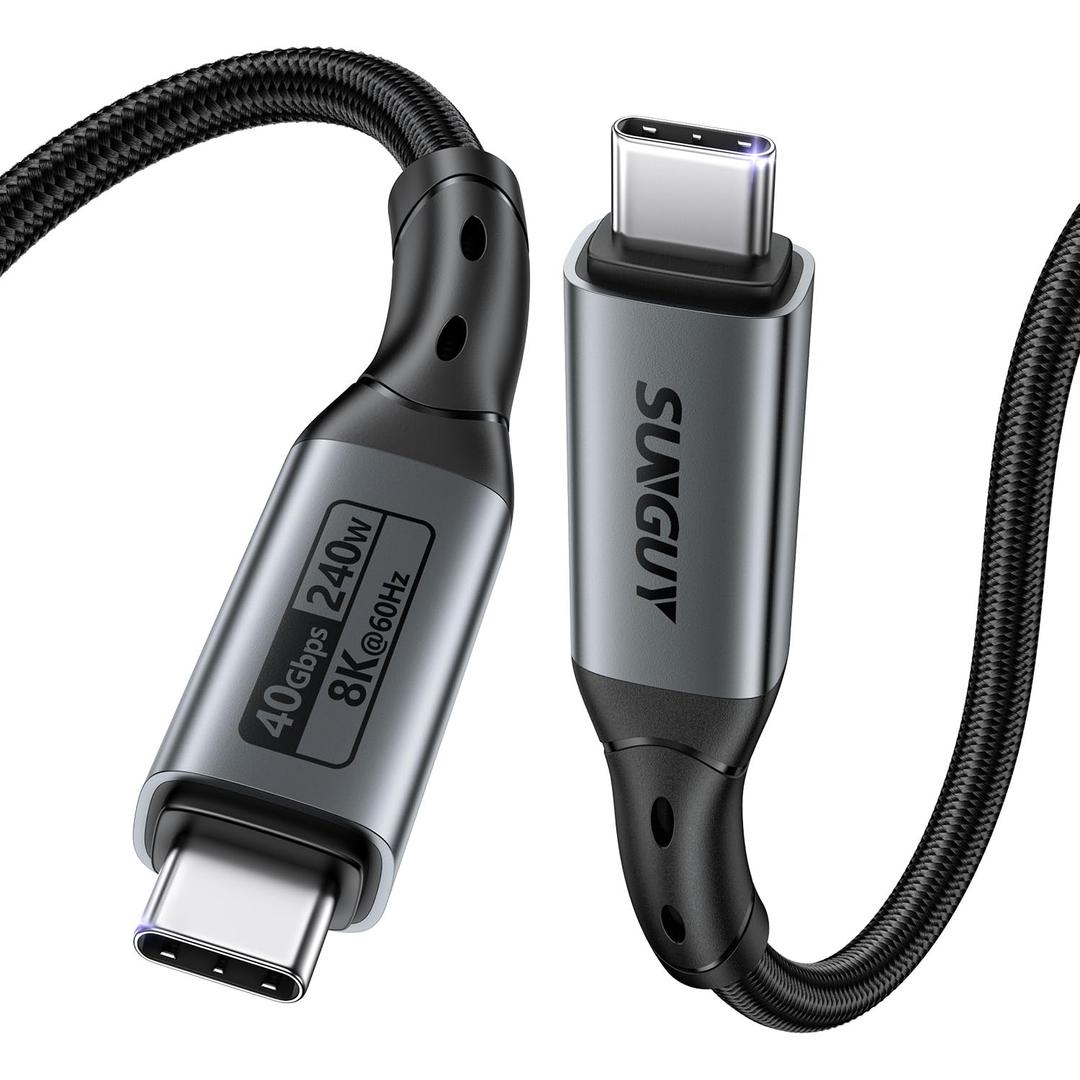 SUNGUY USB 4 Cable 3.3FT, 240W USB C Fast Charging 40Gbps Data Transfer 8K@60Hz Video Output Monitor Cable Compatible with Thunderbolt4/3 for i-Phone 16/15 Series, Samsung, MacBook Air/Pro -Grey