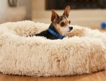 JOLLYVOGUE Calming Dog Bed for Small Dogs 23 inches Donut Washable Small Dog Bed for Kittens & Puppies, Anti Slip Round Fluffy Plush Faux Fur Cat Beds (Fits up to 25 lbs Pets, Off White)