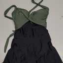 SIMIYA Women One Piece Swimsuit,Sexy V Neck Bathing Suit Dress,Cutout High Waist Tummy Control Swimwear with Cute Tie Knot, M, 1pcs-black+green