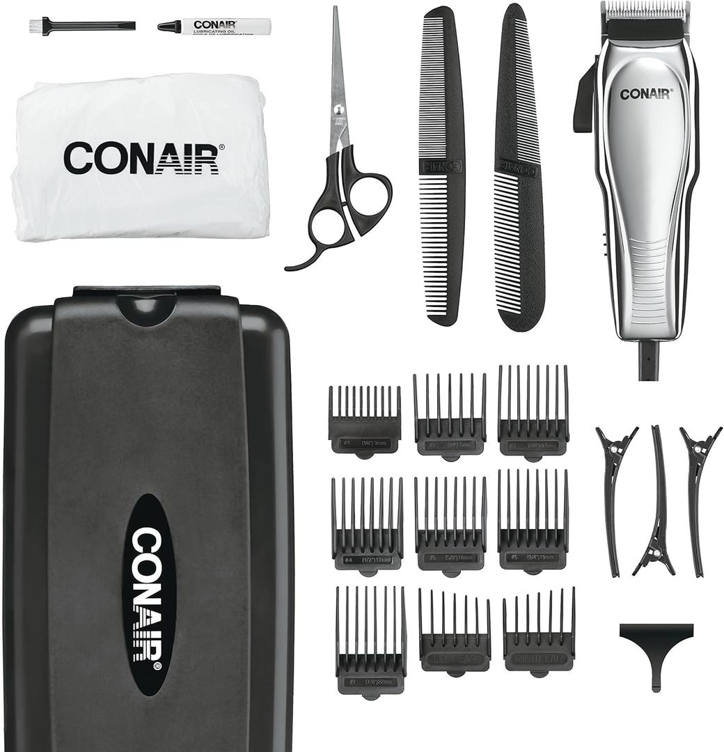 ConairMAN Hair Clippers for Men, 21-Piece Home Hair Cutting Kit (Chrome)