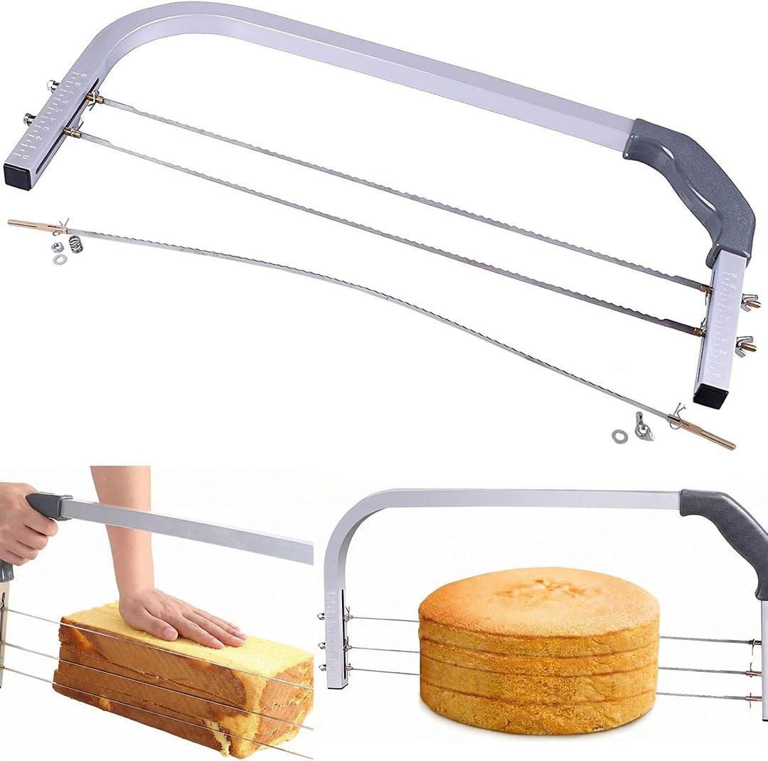 Professional Cake Cutter Slicer Leveler, Commercial 4 Layers Adjustable Stainless Steel Cakes Slice, Large Bread Cutter Toast Cutting Saw, Straight Spatula Baking Level Stratification Birthday Tools, 3.5"