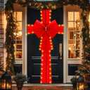 Peryiter LED Christmas Front Door Bow 63 Inch by 12 Yards Christmas Door Ribbon Bow Tulle Fabric with Rhinestone Ribbon Large Glowing Xmas Tree Bowtie Decorations (Red)